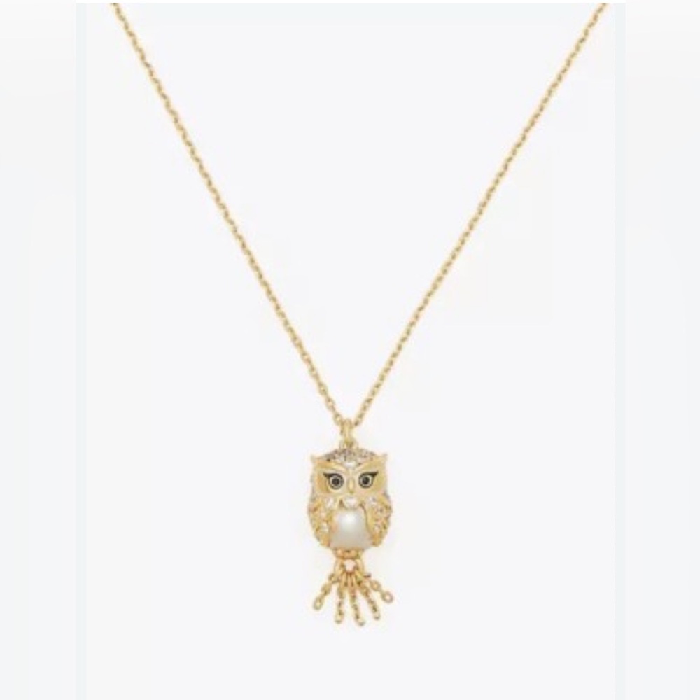 Kate Spade Hoot Owl Pendant Necklace Cream Gold NWT